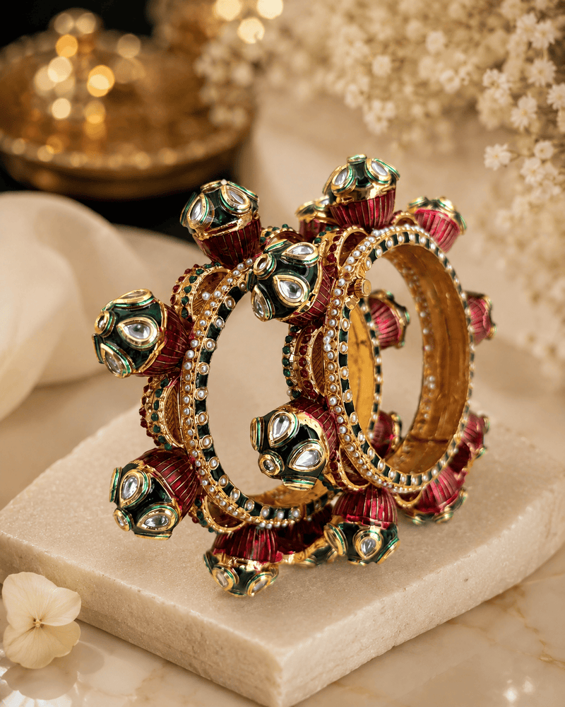 Aganya kreation Bangles Rajwadi Kundan Meenakari Openable Bangles for Women – Red Green Designer Traditional Kada