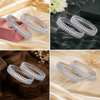Aganya kreation Bangles Rhodium Plated American Diamond Beaded Halo Designer Bangles —