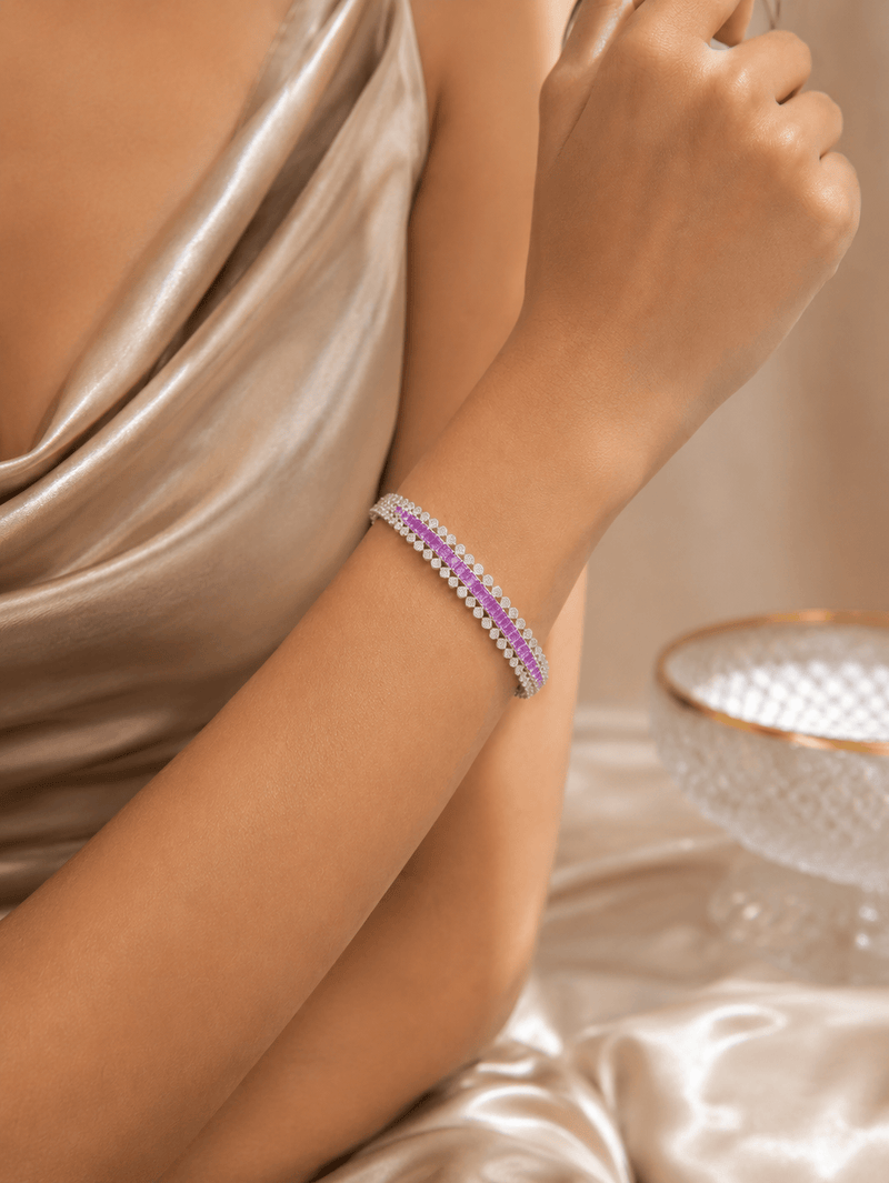 Aganya kreation Bangles Rhodium Plated American Diamond Beaded Halo Designer Bangles —