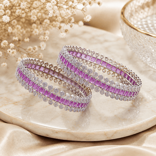 Aganya kreation Bangles Rhodium Plated American Diamond Beaded Halo Designer Bangles — Red and white  Rhodium plated / 2.4