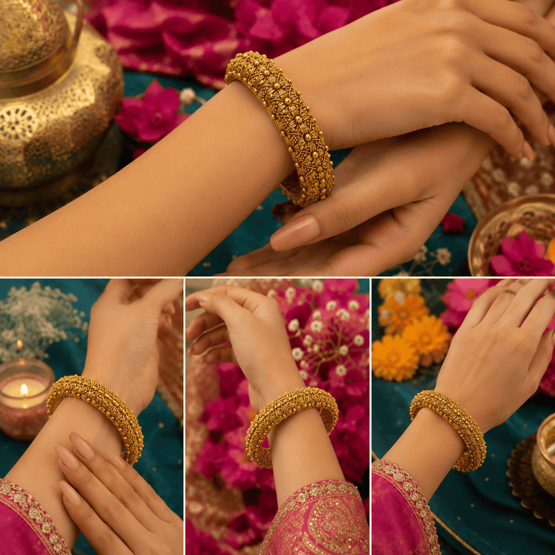 Aganya kreation Bangles Ridhyika Temple Art Matt Gold Finish Bangles