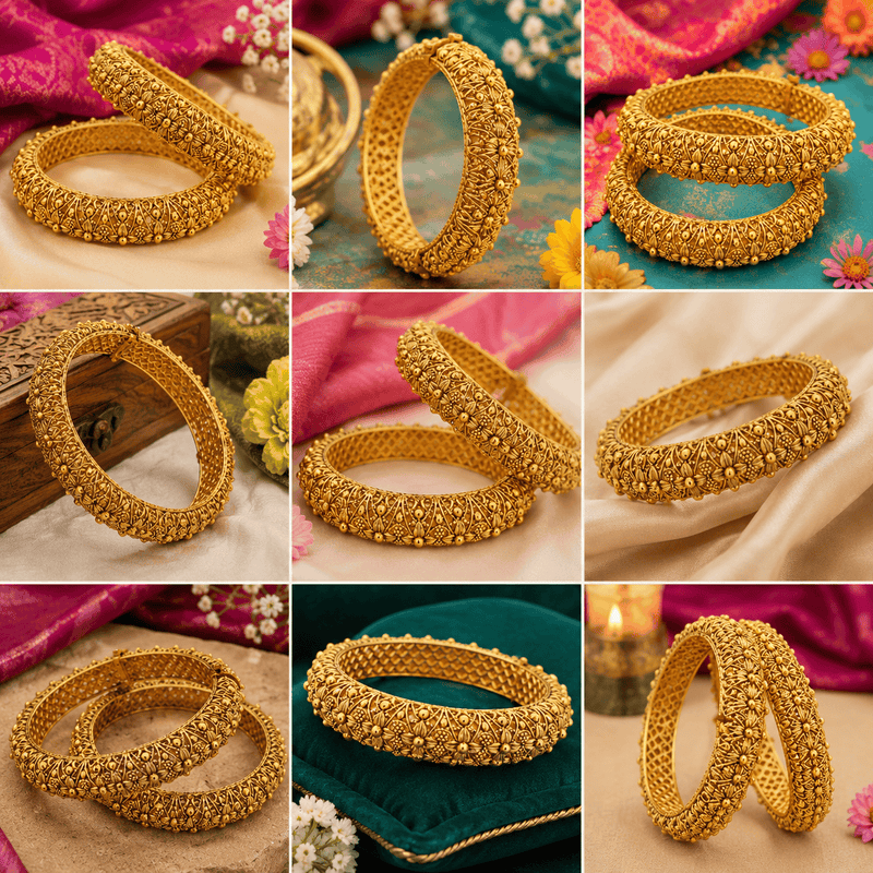 Aganya kreation Bangles Ridhyika Temple Art Matt Gold Finish Bangles