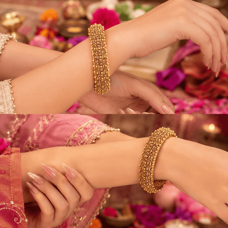 Aganya kreation Bangles Ridhyika Temple Art Matt Gold Finish Bangles