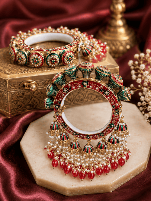 Aganya kreation Bangles Royal Jadau Kundan Meenakari CZ Openable Bangles