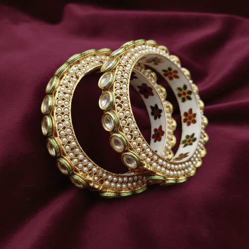 Aganya kreation Bangles Shovina Rajwadi Jadau Kundan Bangles - Exquisite Brass Jewelry