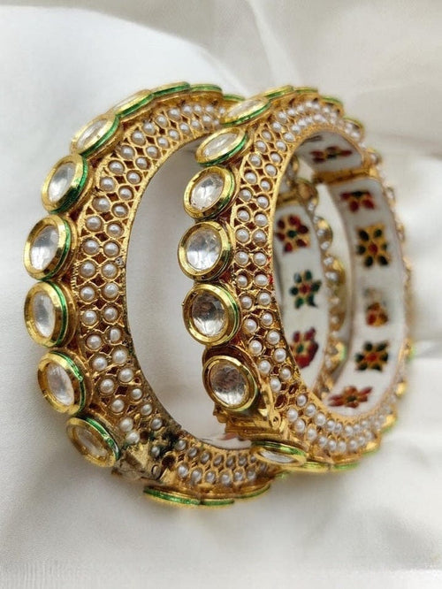 Aganya kreation Bangles Shovina Rajwadi Jadau Kundan Bangles - Exquisite Brass Jewelry