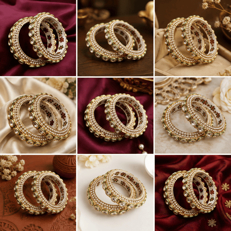 Aganya kreation Bangles Shovina Rajwadi Jadau Kundan Bangles - Exquisite Brass Jewelry