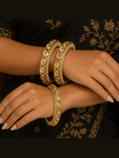 Aganya kreation Bangles Shovina Rajwadi Jadau Kundan Bangles - Exquisite Brass Jewelry 2.2