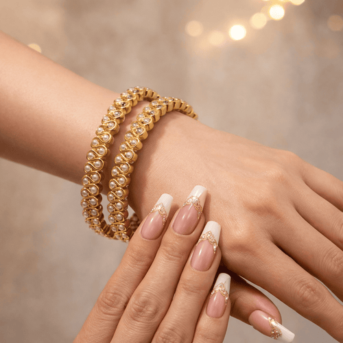 Aganya kreation Bangles Spiral Real Pearl Bangles - Elegant Brass Jewelry