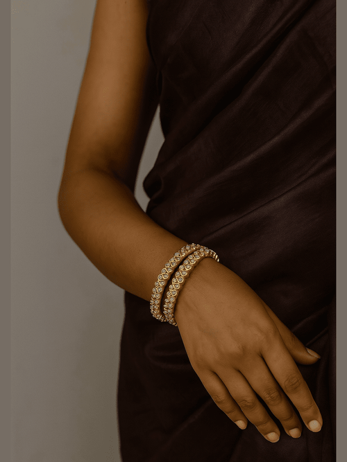 Aganya kreation Bangles Spiral Real Pearl Bangles - Elegant Brass Jewelry 2.4