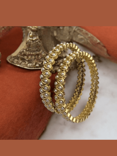 Aganya kreation Bangles Spiral Real Pearl Bangles - Elegant Brass Jewelry 2.8
