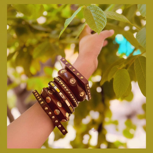 Aganya kreation Bangles Usha Wooden Bangle Stack - Elegant 6 PCS Kada Set