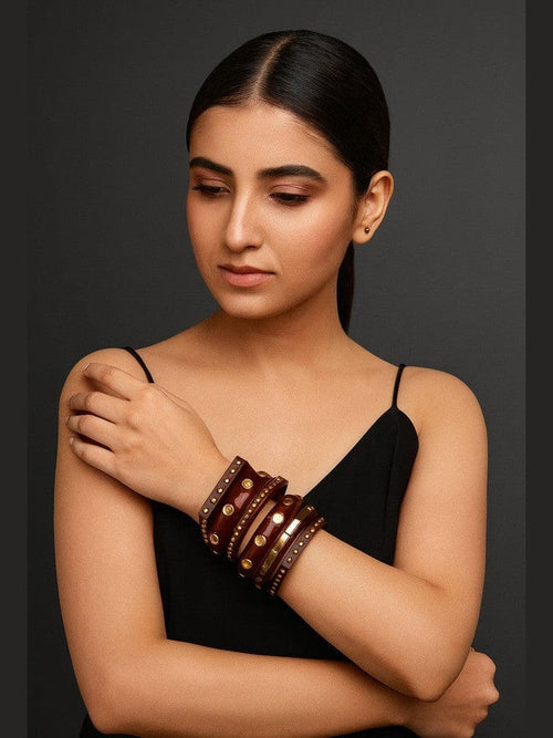 Aganya kreation Bangles Usha Wooden Bangle Stack - Elegant 6 PCS Kada Set