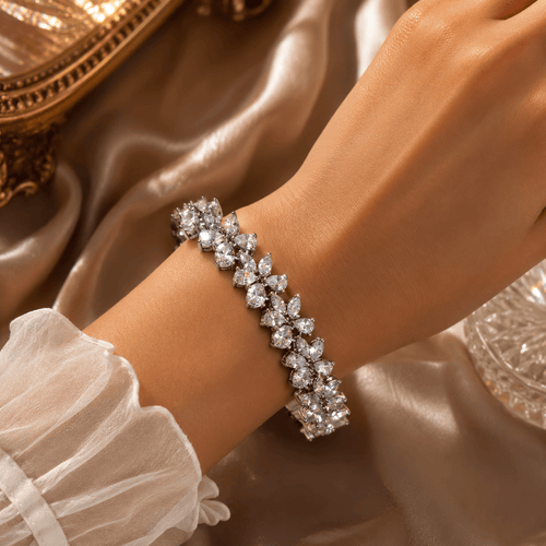 Aganya kreation Bracelet Zirconia Diamond Oval & Marquise Handset Bracelet – Silver & Black Victorian Finish