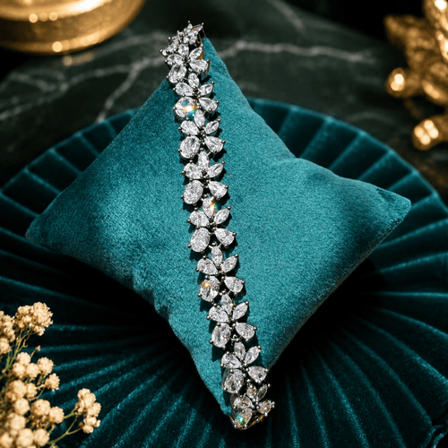 Aganya kreation Bracelet Zirconia Diamond Oval & Marquise Handset Bracelet – Silver & Black Victorian Finish