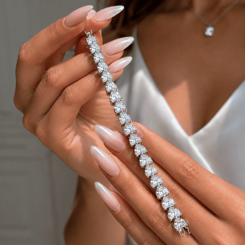 Aganya kreation Bracelet Zirconia Heart Link Bracelet for Women – Silver Finish | Handset Designer Jewellery