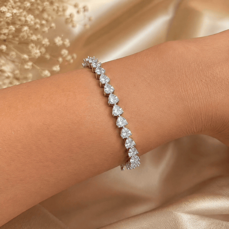 Aganya kreation Bracelet Zirconia Heart Link Bracelet for Women – Silver Finish | Handset Designer Jewellery
