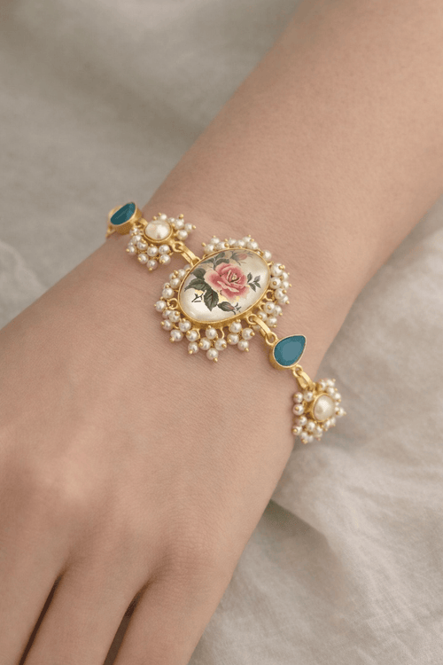 Aganya kreation Bracelet Zovie Real Pearl Bracelet - Elegant Brass & Golden Plating