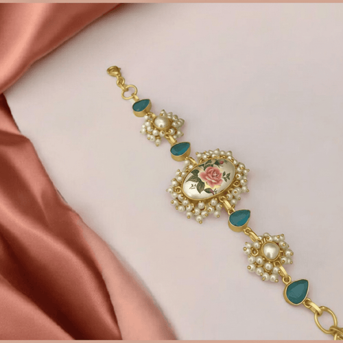 Aganya kreation Bracelet Zovie Real Pearl Bracelet - Elegant Brass & Golden Plating