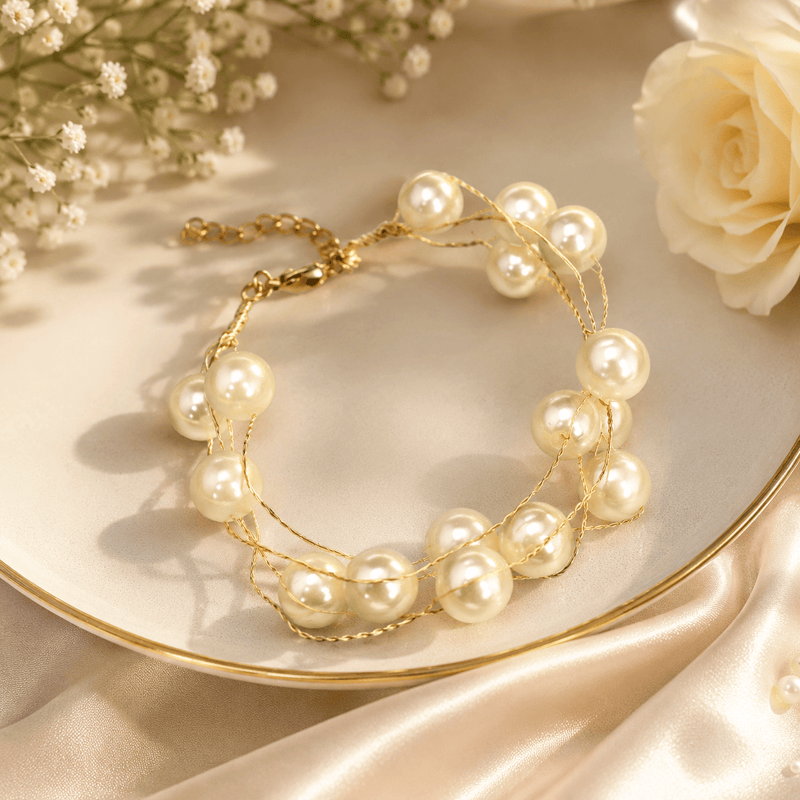 Aganya kreation Bracelets Elegant Jasmine Bracelet with Gold Plating and Pearls