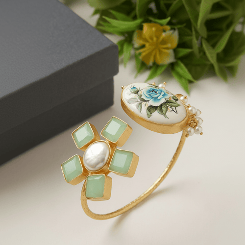 Aganya kreation Bracelets Jhalak Real Pearl Bracelet - Elegant Brass & Gold Design