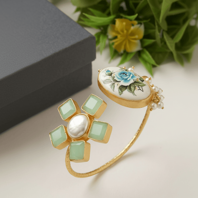 Aganya kreation Bracelets Jhalak Real Pearl Bracelet - Elegant Brass & Gold Design