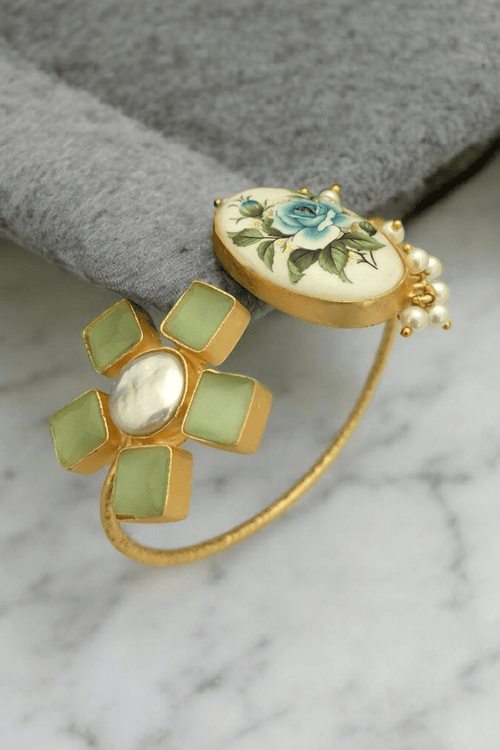Aganya kreation Bracelets Jhalak Real Pearl Bracelet - Elegant Brass & Gold Design