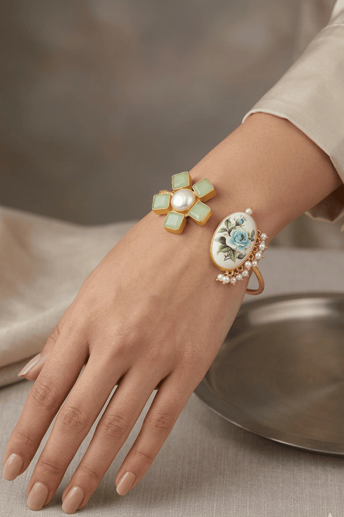 Aganya kreation Bracelets Jhalak Real Pearl Bracelet - Elegant Brass & Gold Design