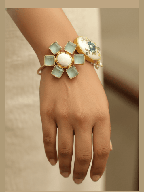 Aganya kreation Bracelets Kamya Real Pearl Bracelet - Elegant Brass & Gold Design