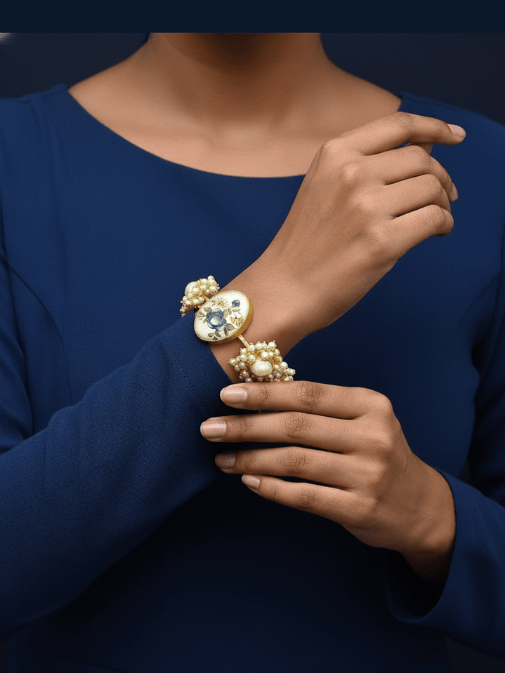Aganya kreation Bracelets Meera Real Pearl Bracelet - Elegant Gold-Plated Design