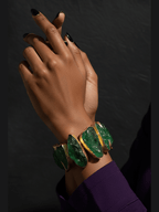 Natural Stone Avni Bracelet with fluorite and druzzy stone set in 22k gold plated brass by Aganya Kreation