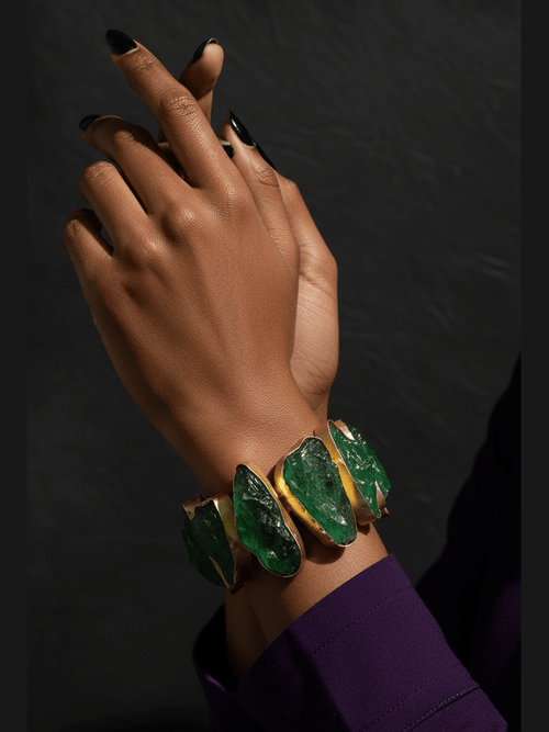 Natural Stone Avni Bracelet with fluorite and druzzy stone set in 22k gold plated brass by Aganya Kreation