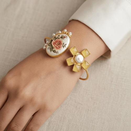 Aganya kreation Bracelets Qushi Real Pearl Bracelet - Elegant Gold-Plated Design
