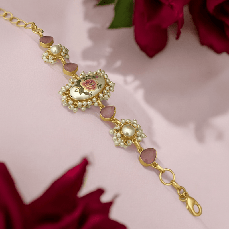 Aganya kreation Bracelets Rosiana Real Pearl Bracelet - Elegant Gold-Plated Design