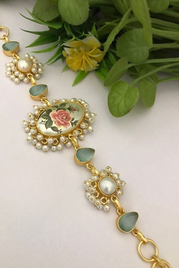 Aganya kreation Bracelets Sobita Real Pearl Bracelet - Elegant Brass & Golden Plating