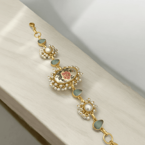 Aganya kreation Bracelets Sobita Real Pearl Bracelet - Elegant Brass & Golden Plating
