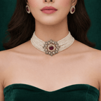 Aganya kreation Bridal Set Era Set - Ethnic & Western Jewelry with Kundan and Ruby Stones Maroon red and white