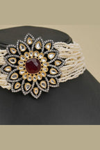 Aganya kreation Bridal Set Era Set - Ethnic & Western Jewelry with Kundan and Ruby Stones Maroon red and white
