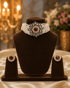 Aganya kreation Bridal Set Era Set - Ethnic & Western Jewelry with Kundan and Ruby Stones Maroon red and white