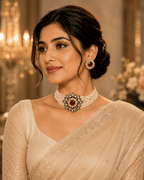 Aganya kreation Bridal Set Era Set - Ethnic & Western Jewelry with Kundan and Ruby Stones Maroon red and white