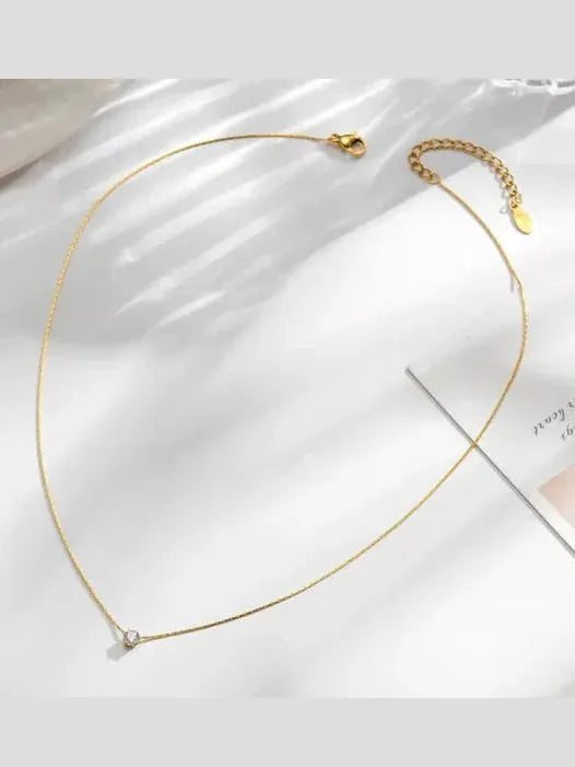 Aganya kreation Chain Timeless Solitaire Sparkle Necklace 18k Gold Plated Stainless Steel Tarnish Free Waterproof Jewellery female