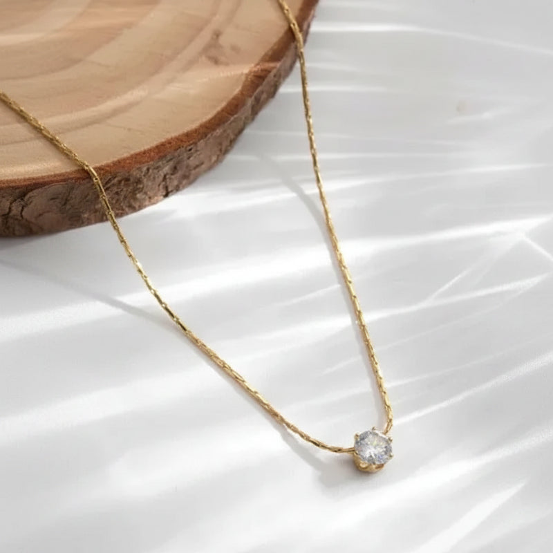 Aganya kreation Chain Timeless Solitaire Sparkle Necklace 18k Gold Plated Stainless Steel Tarnish Free Waterproof Jewellery female