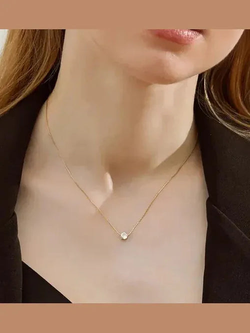 Aganya kreation Chain Timeless Solitaire Sparkle Necklace 18k Gold Plated Stainless Steel Tarnish Free Waterproof Jewellery female