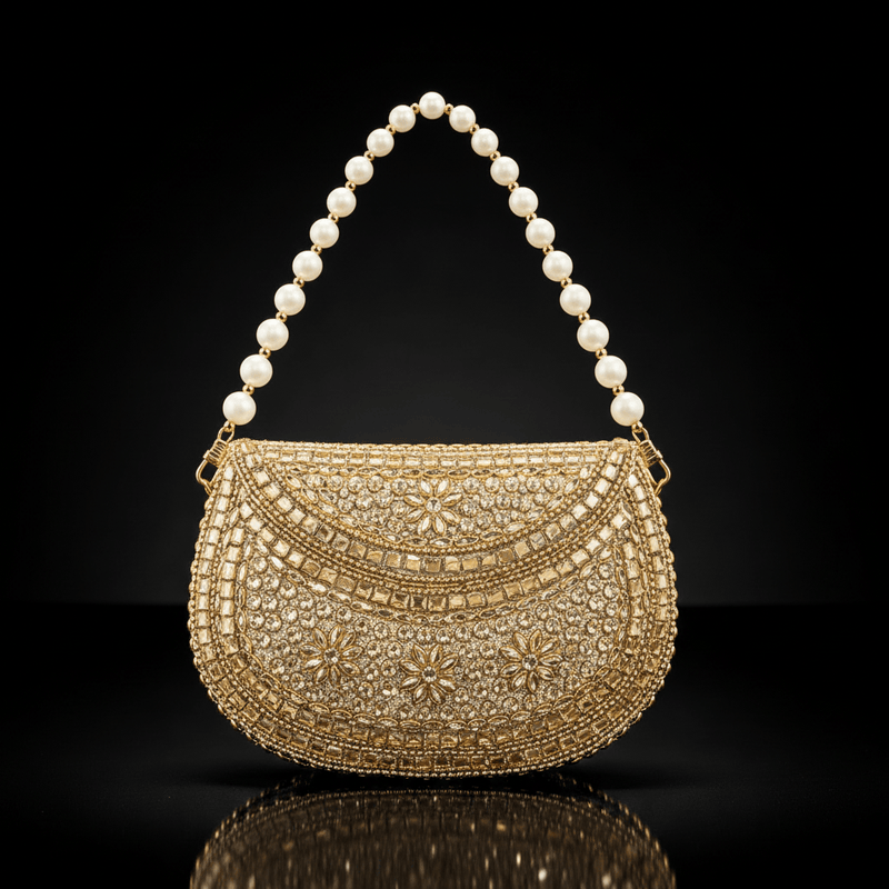 Aganya kreation Clutches Aaradhya Luxury Gold Kundan & Pearl Clutch