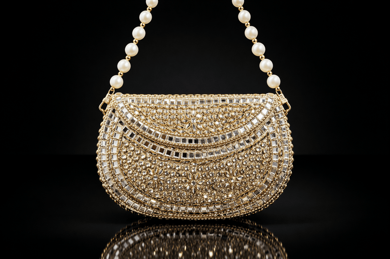Aganya kreation Clutches Aaradhya Luxury Gold Kundan & Pearl Clutch