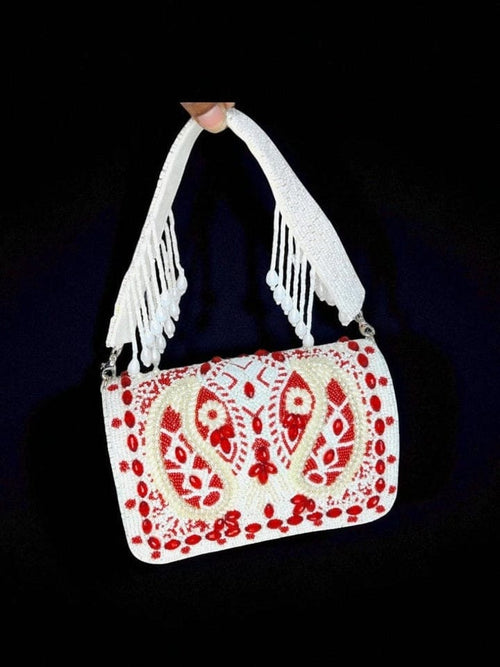 Aganya kreation Clutches Bridal Embroidered Flap Clutch - Elegant Pearl Purse