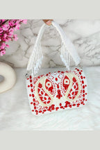 Aganya kreation Clutches Bridal Embroidered Flap Clutch - Elegant Pearl Purse