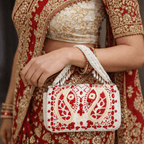 Aganya kreation Clutches Bridal Embroidered Flap Clutch - Elegant Pearl Purse