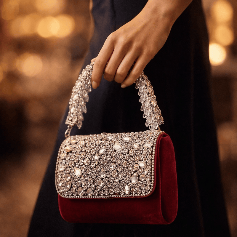 Aganya kreation Clutches Cynthia Clutch - Designer Mini Flap Clutch with Stone Work