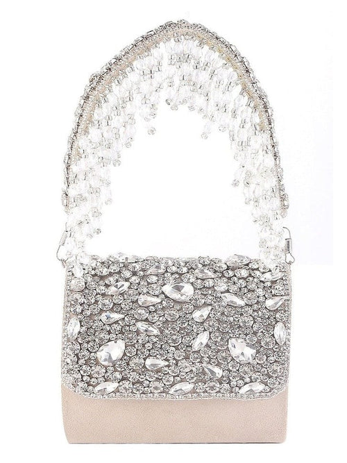 Aganya kreation Clutches Cynthia Clutch - Designer Mini Flap Clutch with Stone Work Beige